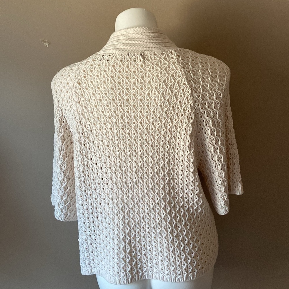 Liz Claiborne Cream Beige Ecru Knit  Button 3/4 Short Sleeve Cotton Sweater Cozy - Picture 5 of 7